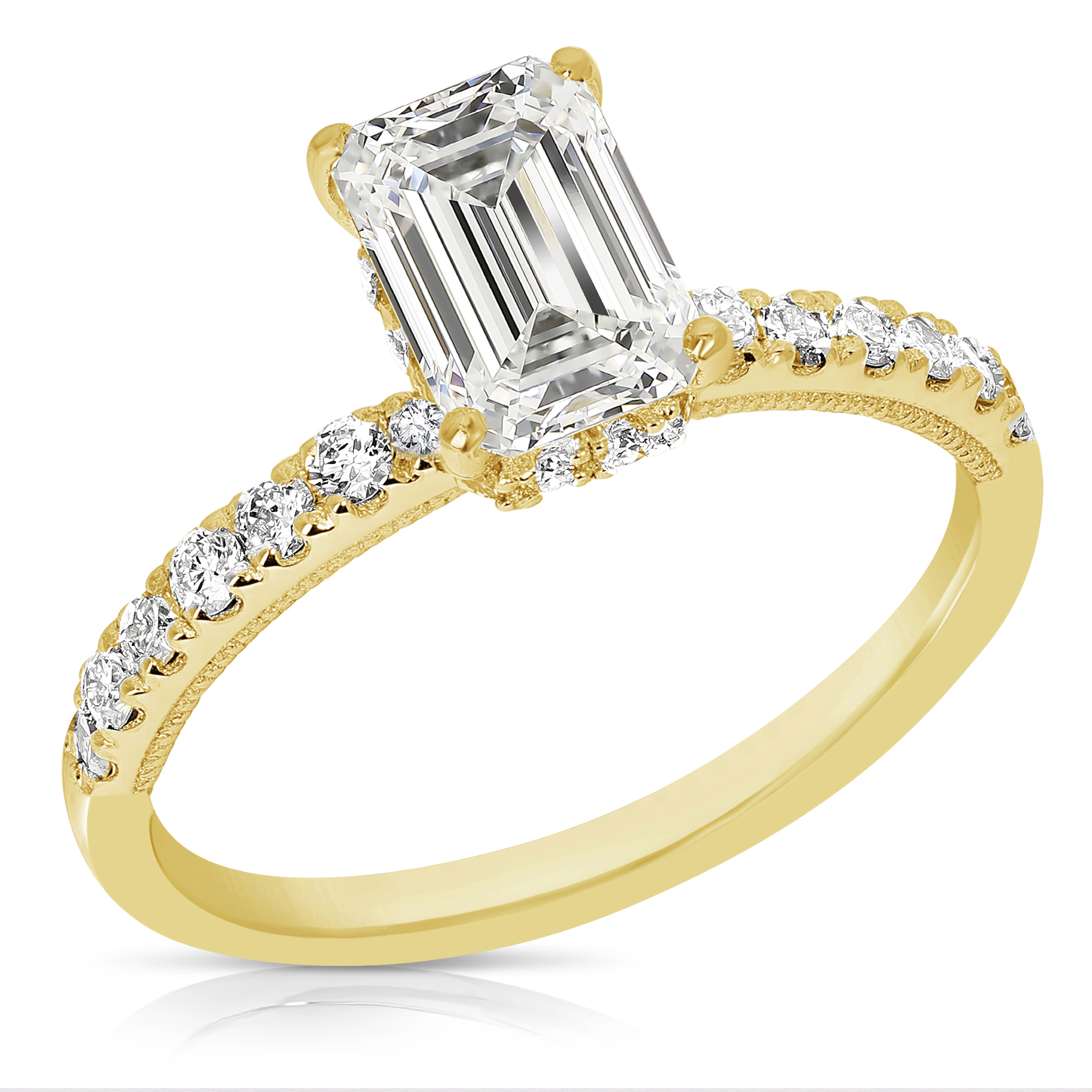 1 1/2 CT Center Emerald Cut HHalo Lab Grown Engagement Ring CDEC.150Y4