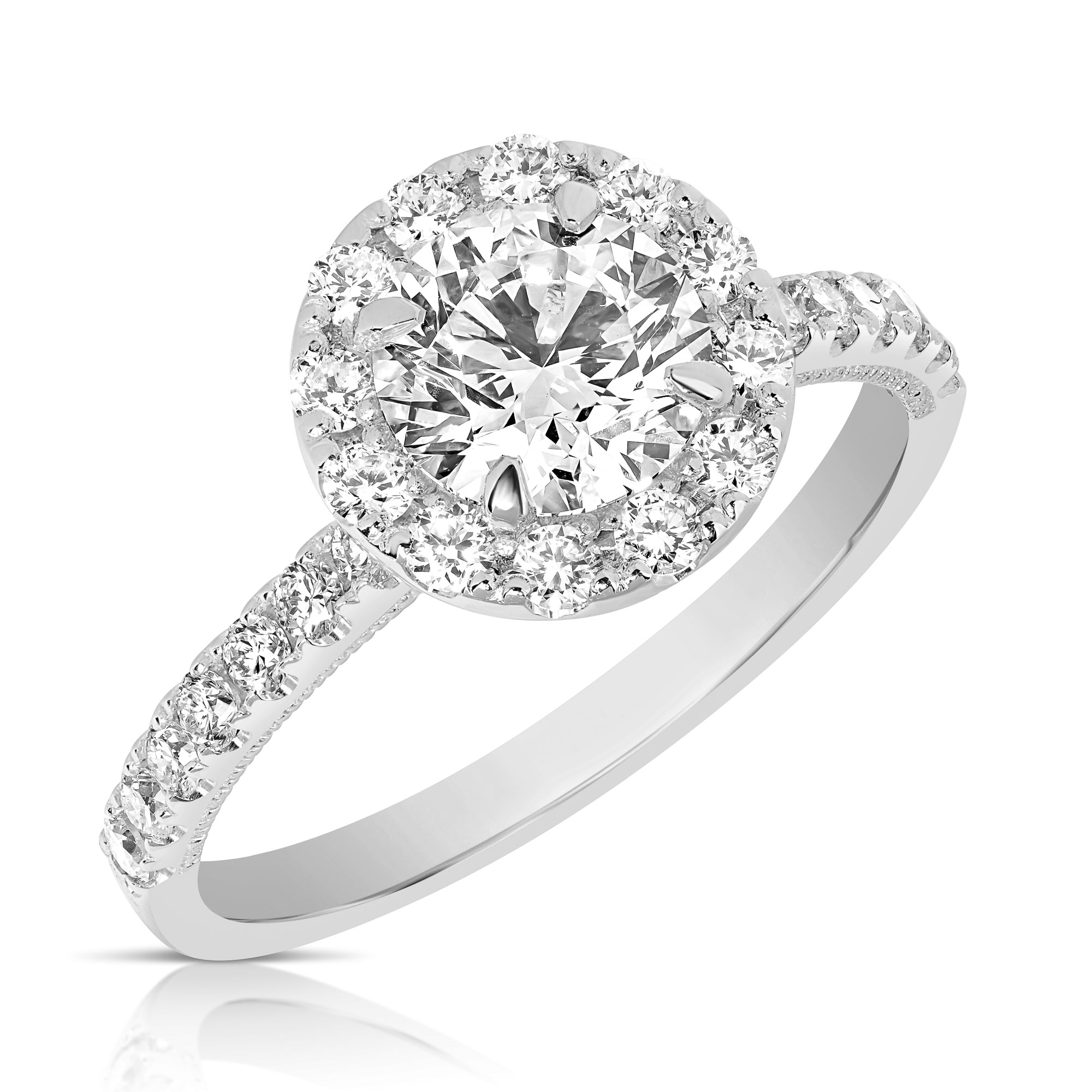 1 CT Center Round Halo Lab Grown Engagement Ring CDHRB.100W4